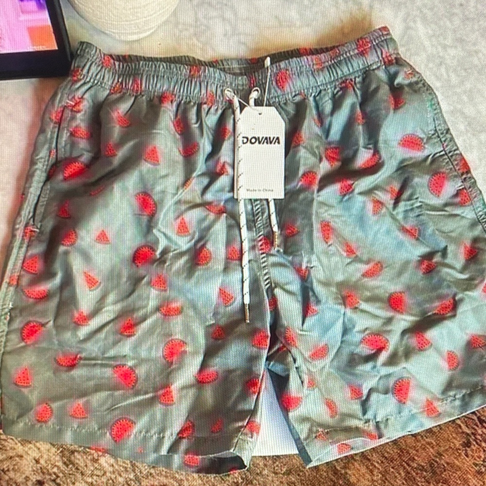 Zara Gray Swim Trunks with Red Watermelon Design
